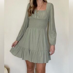 Sage green boho dress with long sleeves